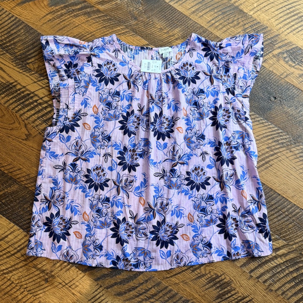 J.Crew Womens Pink Floral Top Size XXL Flutter Sleeve Cotton Ruffle